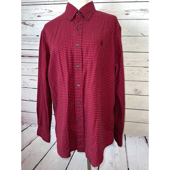 Ralph Lauren Polo Shirt Large Blue label Button front Long Sleeve Gingham‎ Plaid - Picture 1 of 9